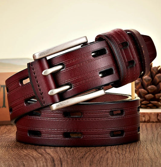 High Quality Genuine Leather Belts for Men Brand Strap Male Double Pin Buckle Fancy Vintage Jeans Belt Cowboy Cintos