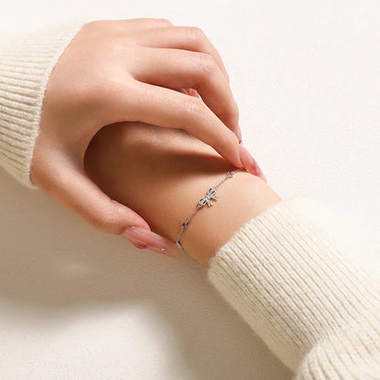 925 Sterling Silver Bow Moissanite Bracelet Sweet Original Design Colorful Pink Zircon Bracelets for Women Party Gifts