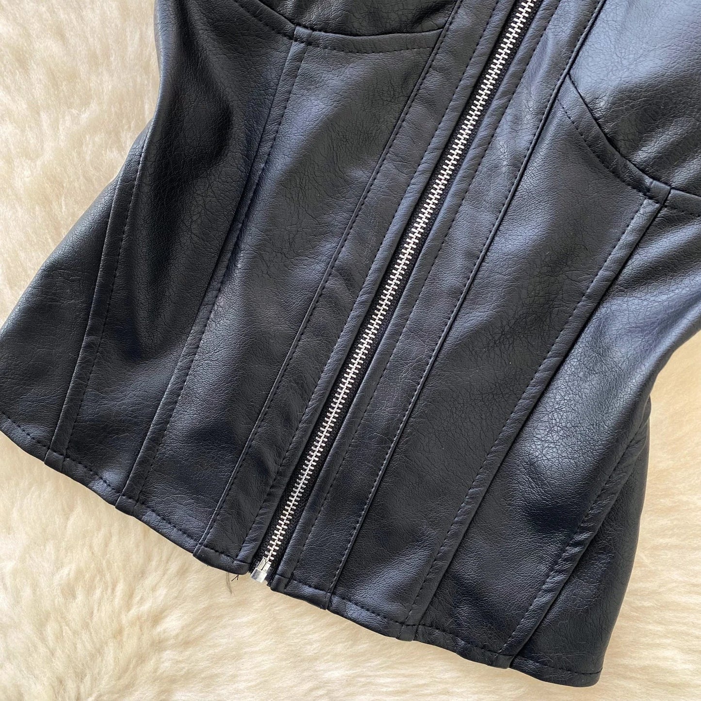 PU Leather Halter Camis Female Zipper Night Club Spicy Girl Tops Off Shoulder American Retro Sensual Bodycon Corset