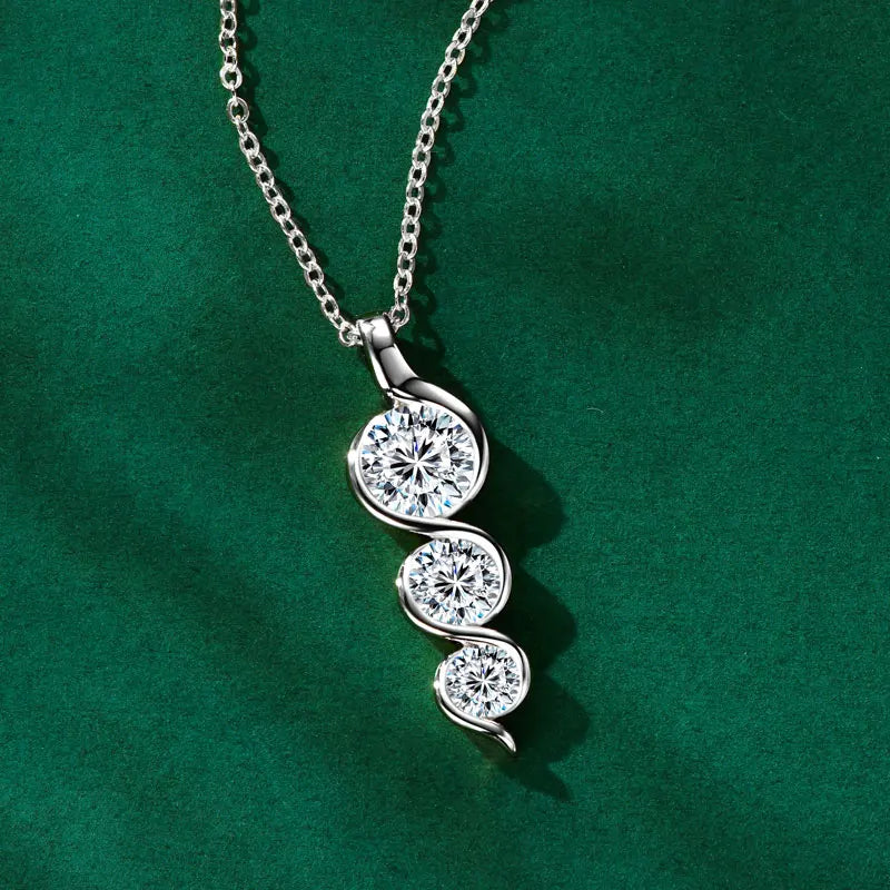 Round Cut Moissanite Twisted Pendant Necklaces for Women 925 Sterling Silver Jewelry Chains Wedding Gifts with Certifie