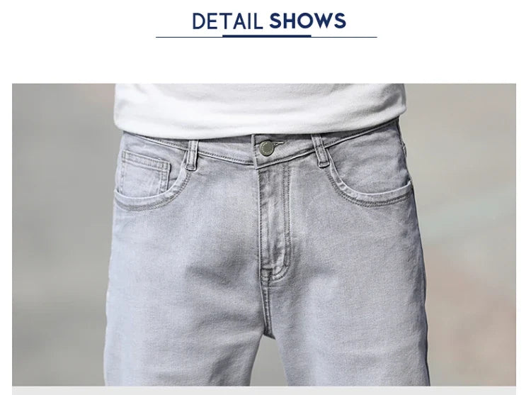 2026 Summer Brand New Men's Straight Loose Thin Jeans Simple Casual Clothing Lightweight Cotton Stretch Light Grey Jeans