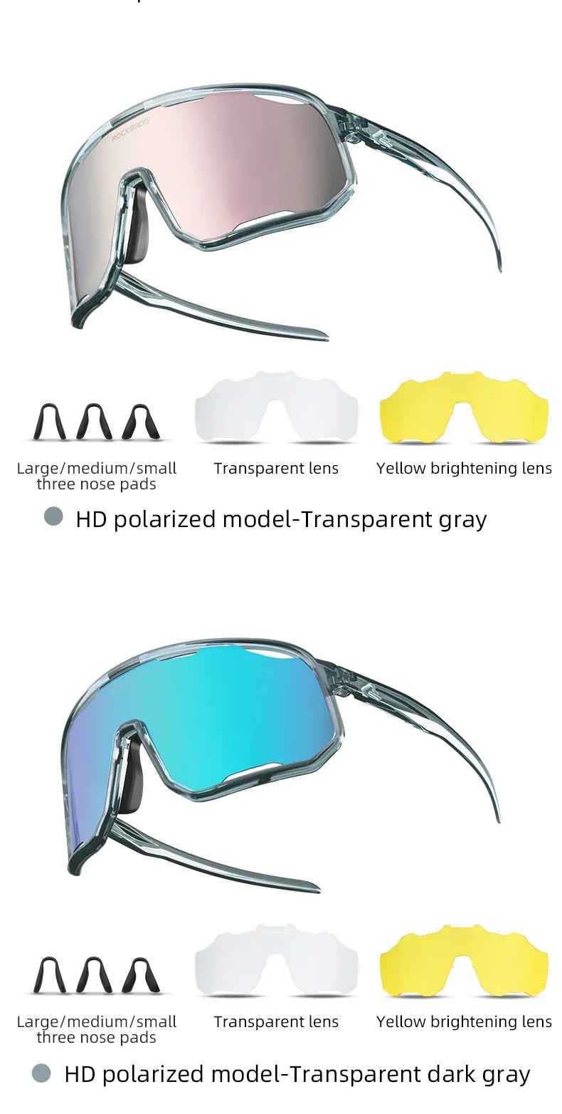 Cycling Glasses Goggles Polarized/Photochromic Sunglasses Sport Big frame Eyewear UV400 Sun Protection with 2 Lens