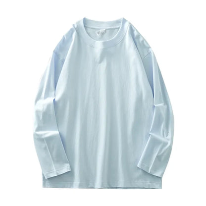 Men's 260G Long Sleeve T Shirts 2025 Spring Pure Cotton Solid Color Basic Crew-Neck Undershirt Men's Loose Tops 11 Color