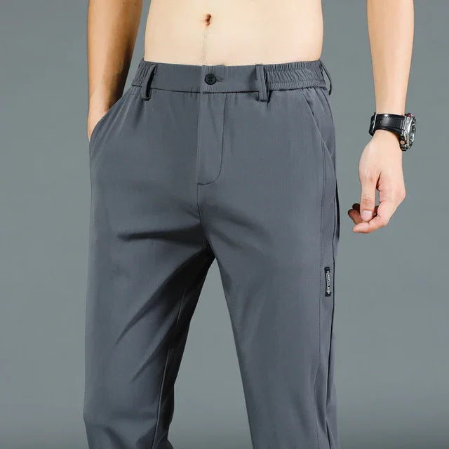 2026 Summer New Thin Ice Silk Stretch Men's Pants Casual Elastic Waist Smooth Trouser Pants Male Brand Clothing 5 Colour