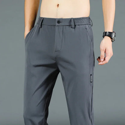 2026 Summer New Thin Ice Silk Stretch Men's Pants Casual Elastic Waist Smooth Trouser Pants Male Brand Clothing 5 Colour