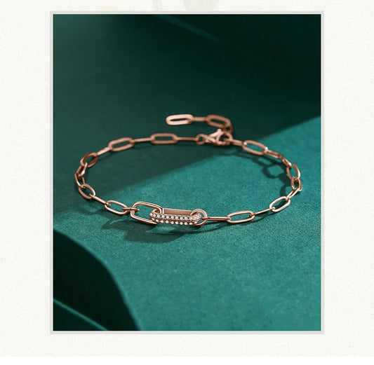 Bracelet tendance en argent sterling 925 avec maillons géométriques et zircone, pour femme, bijoux raffinés