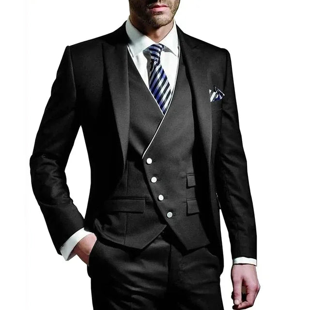 Men Suit  Army Green 3 Piece Groom Wear Peak Lapel Wedding Tuxedos Business Party Evening Jacket Vest With Pants