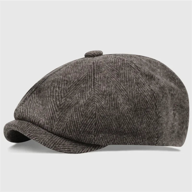 High Quality Winter Retro British Style Newsboy Cap Men Vintage Luxury Unisex New Octagonal Flat Cap Cotton Ascot Caps Beanie
