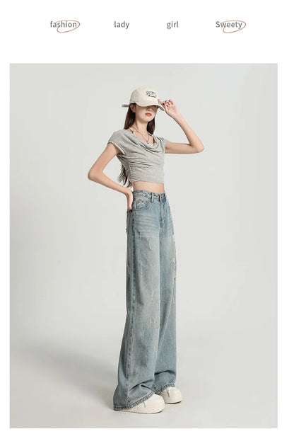 Skin Friendly Womens Straight Jeans Comfortable Leisure Baggy Denim Pants Low Rise Casual Streetwear Trendy Pocket Boyfriend