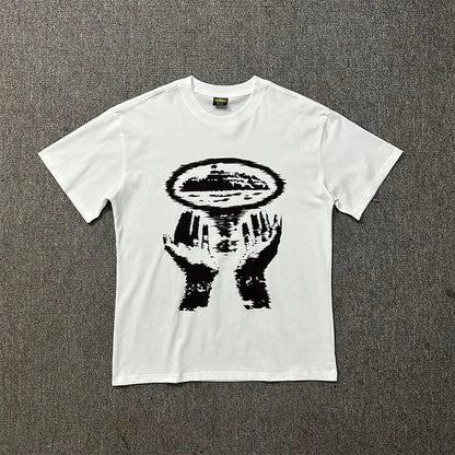 Men's cotton printed T-shirt, street fashion clothing, avant-garde style, retro oversized design.Suitable for both men and women