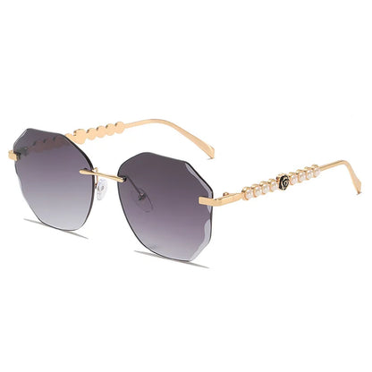 Women's Rimless Cut Edge Sunglasses Pearl Temple Gradient Lens Sun Glasses Elegant Y2K UV400 Shades Luxury Metal Fashion Eyewear