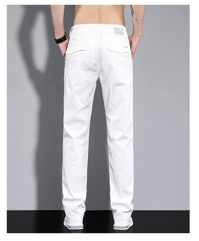 New in White Fashion Casual Pants Men's Brand Stretch Straight Comfortable Soft Male Clothes Business Work Pants