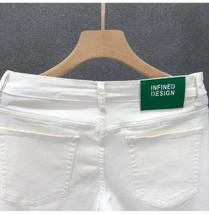 2026 Mens White Denim Shorts Summer Casual Slim Fit Pure Color Five Inch Beach Shorts Simple Stylish Fashion Jeans