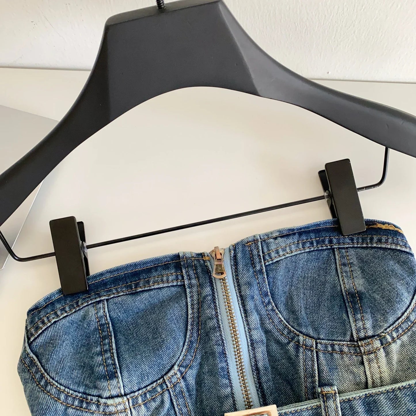 Vintage Denim Strapless Camis Backless Irregular Raw Hem Slim Distressed Crop Top Ladies Sashes Sexy Club Lingerie Top