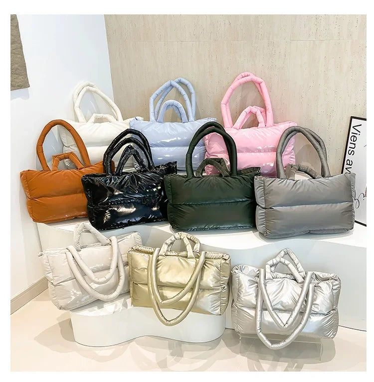 Fashion Large Capacity Puffer Shoulder Bags Padded Women Handbags Casual Nylon Quilted Big Tote Bag Warm Winter Shopper Purses