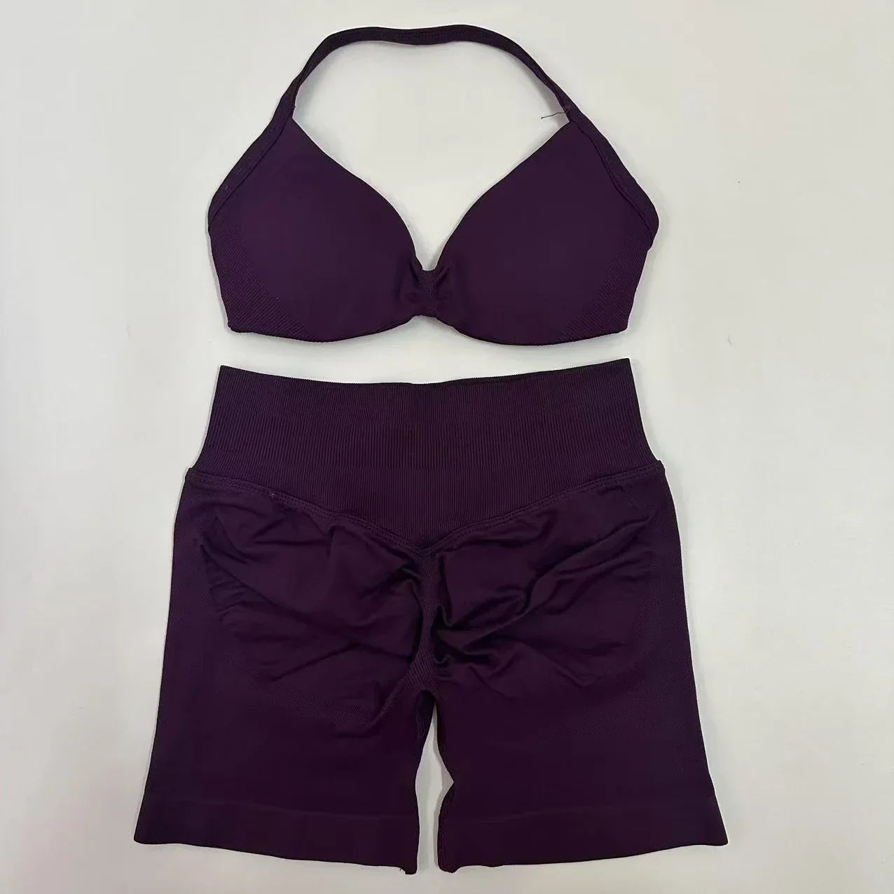 Impact Womens 2 Piece Yoga Set Strappy Seamless Sports Bra and High Waist Scrunch Shorts for Gym Workout and Fitness Training