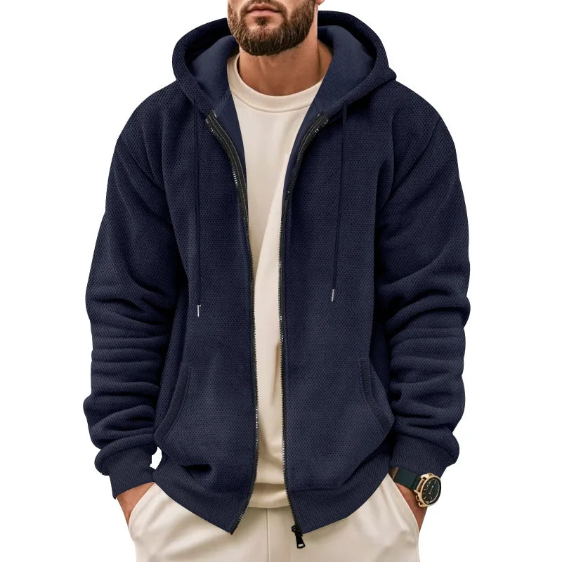 New Men's Sweater Coat Fall Winter New Composite Velvet Zipper Cardigan Casual Hooded Sweatshirt Sweater Fashion Men's Clothing