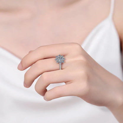1ct 2ct Moissanite Eternity Ring 925 Sterling Silver with Gold Plated Wedding Flower Lab Diamond Rings For Women Jewelry