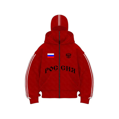Russia Hot Sale Vintage Double Zip Hoodies Y2K Clothes Men Hip Hop Lettering Graphic Oversized Hoodies Sweatshirts Casual Jacket