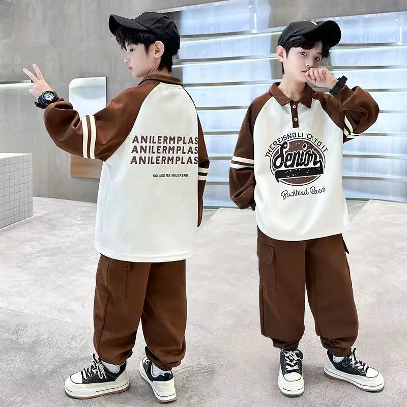 Printing Sweatshirt Set Children's Suit for Boy Child Autumn Winter Costume Clothing From 8 12 Years Outdoor Clothes Kids Boy's