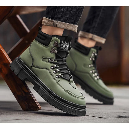 New Men's Leather Boots Brand Retro Comfortable Boots for Men 2026 Fashion High Top Non Slip Casual Shoes Business Work Shoes