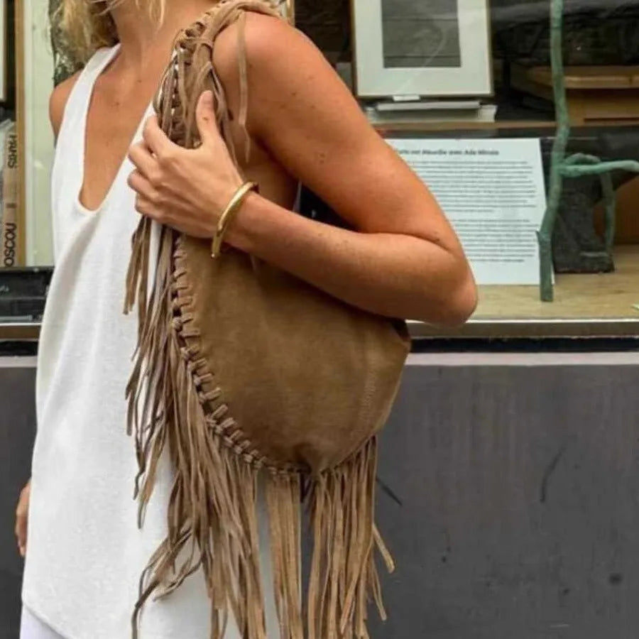 Vintage Suede Hobos Women Shoulder Bags Bohemian Tassel Handbags Large Capacity Tote Bag Autumn and Winter Big Shopper Purses