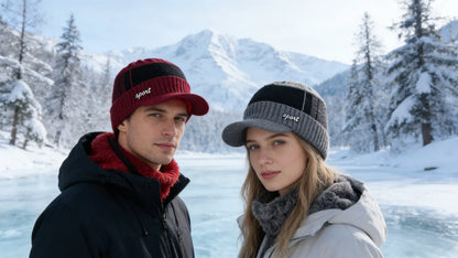 Hot Sale Unisex Warm Winter Hat With Brim Plush Fur Lined Knit Cap Sports Label Thicken Winter Hats For Men