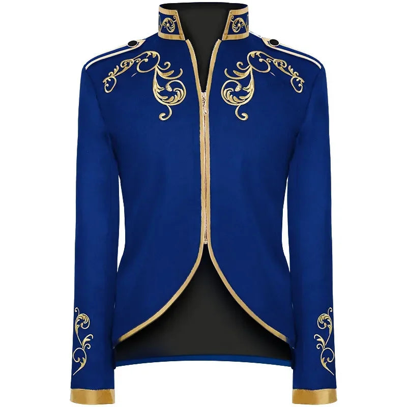 British Style Men Embroidered Flower Suit White / Blue / Red Male Wedding Dance Party Coat Singer Stage Performance Dress Blazer