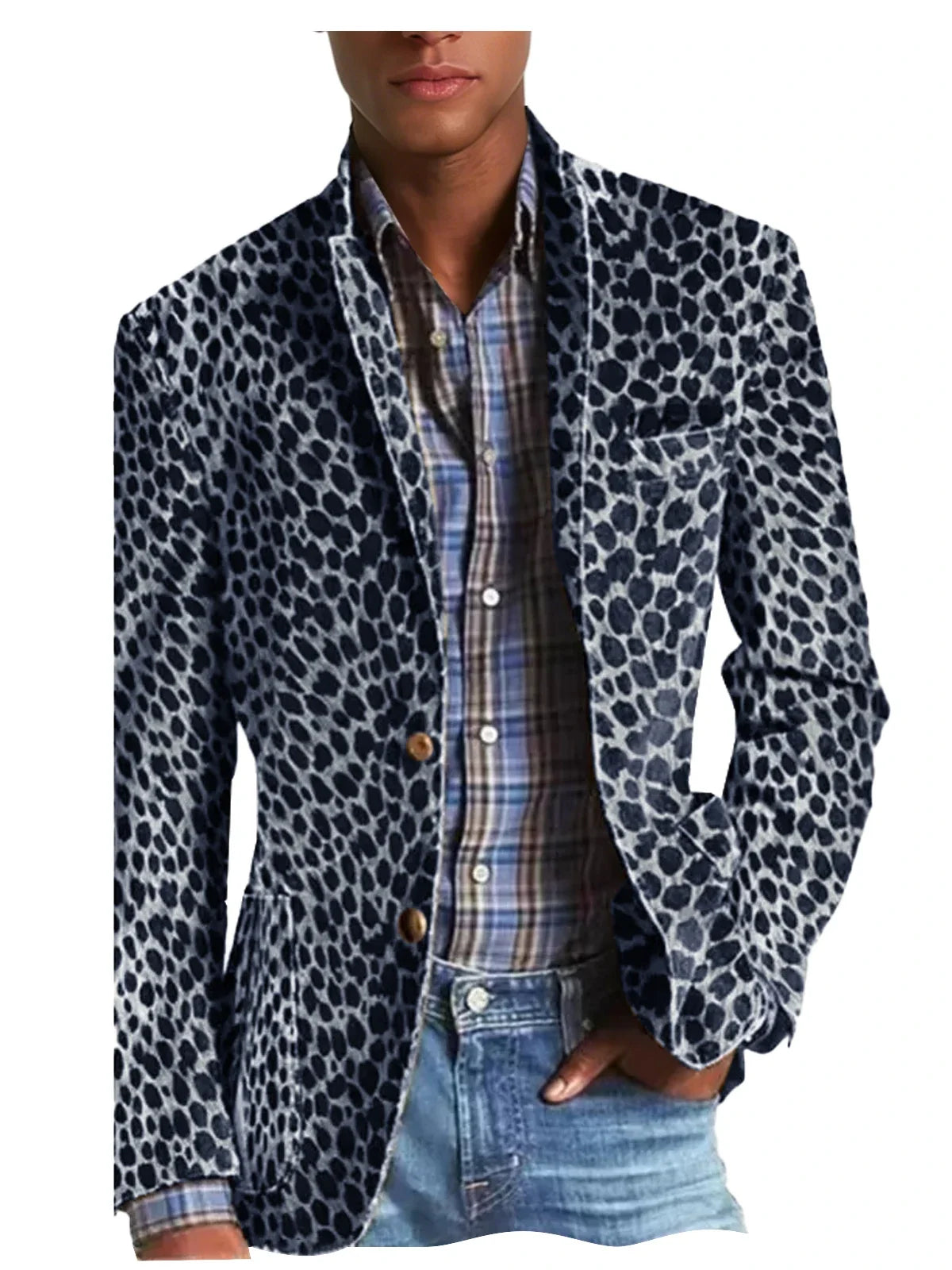 Men's Leopard Print Velvet Blazer Classic Fit Stylish Long Sleeve Notched Lapel Suit Jacket for Nightclub Wedding Streetwear