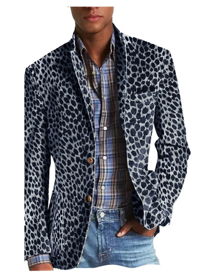 Men's Leopard Print Velvet Blazer Classic Fit Stylish Long Sleeve Notched Lapel Suit Jacket for Nightclub Wedding Streetwear