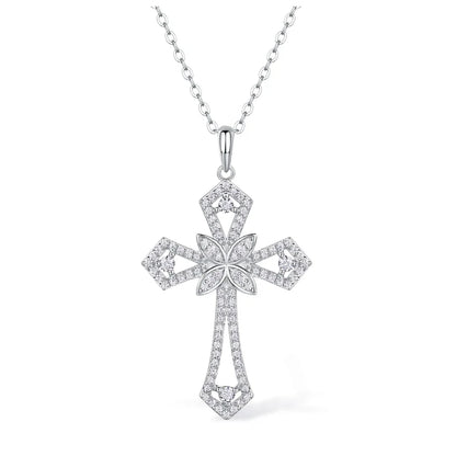Moissanite Cross Pendant Necklace Original S925 Sterling Sliver Plated 18k White Gold Jesus Cross Necklace Jewelry For Men/Women