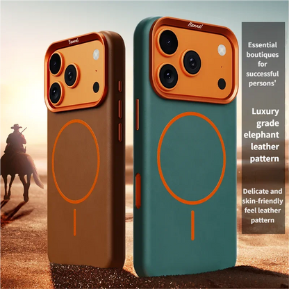 High-End Elephant Leather Texture Magnetic Phone Case for IPhone 17 Pro Max Air for Magsafe Wireless Charging Full Protect Cover