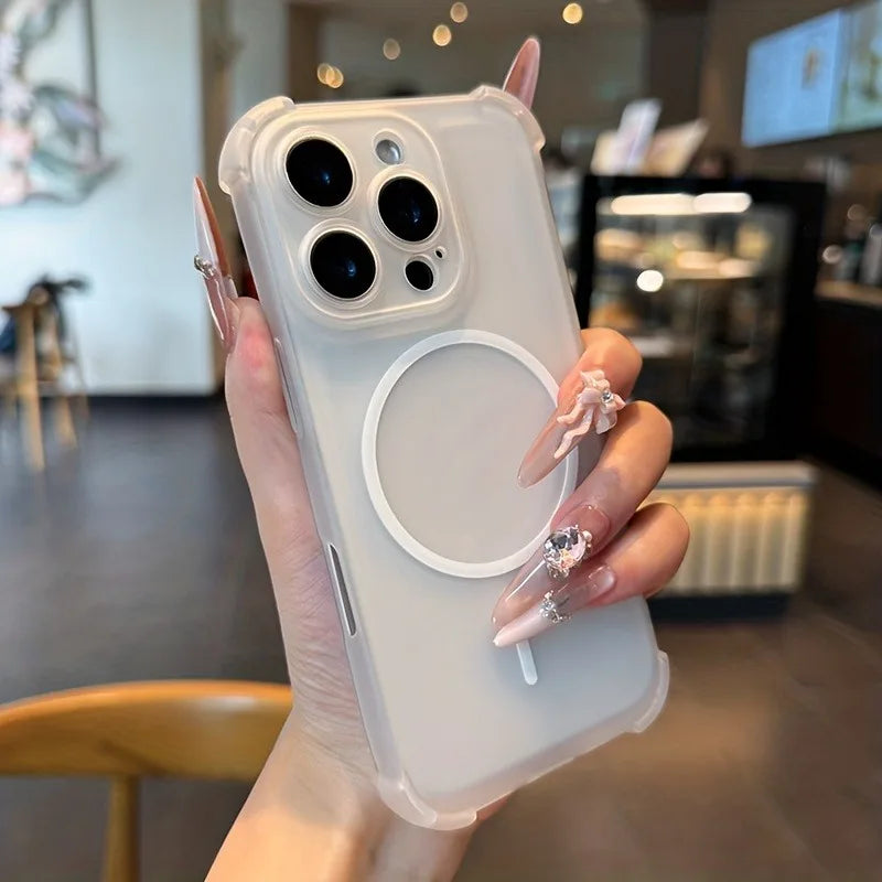 Luxury Magnetic Translucent Airbag Bumper Case For iPhone 17 14 15 13 16 Pro Max 17Pro Cases For Magsafe Shockproof Back Cover