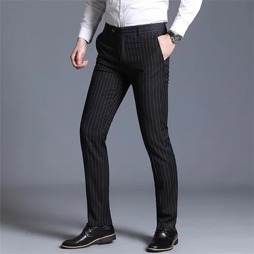 2026 Spring New Men's White Striped Suit Pants, Business Casual Trousers, Asian Size M-5XL 6XL Wedding Party Pantalones Hombre