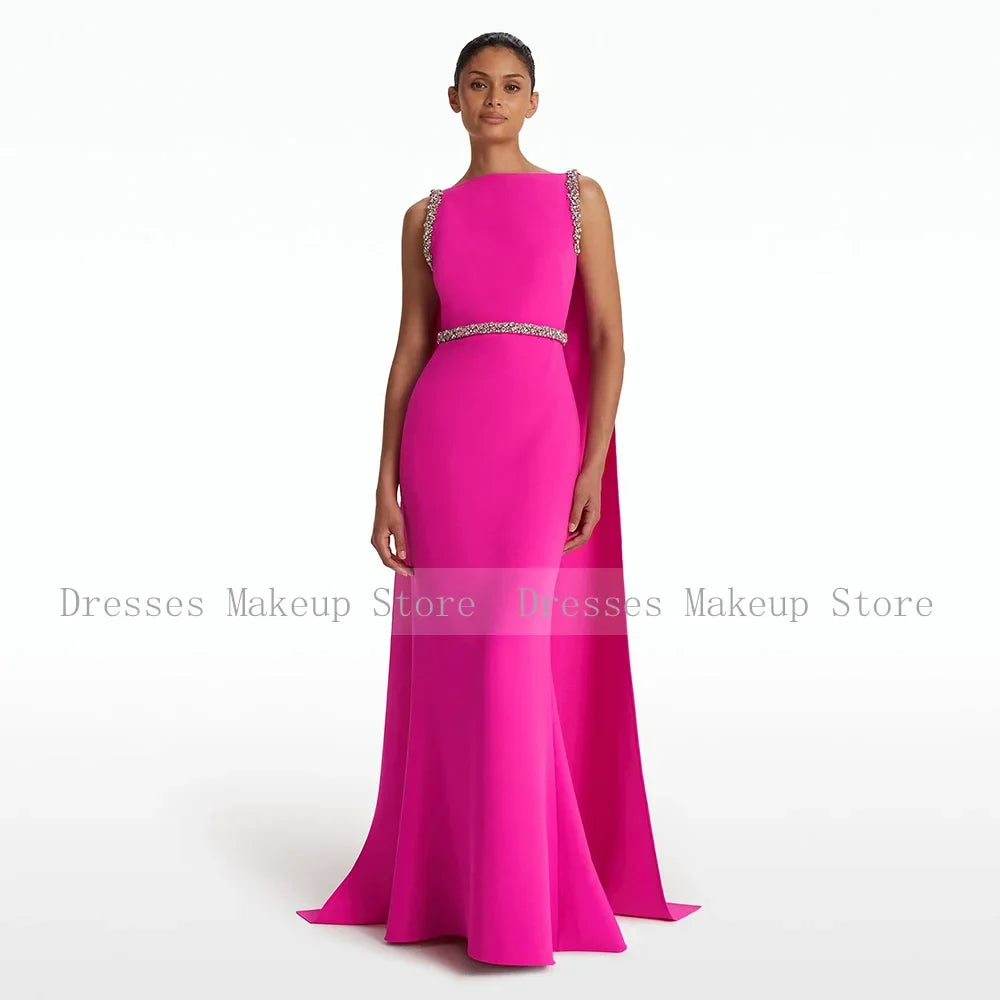 Customized New Ivory Prom Dresses Sleeveless Boat Neck Sweep Train Formal Party Gowns Crystal Mermaid Evening Gowns for Women