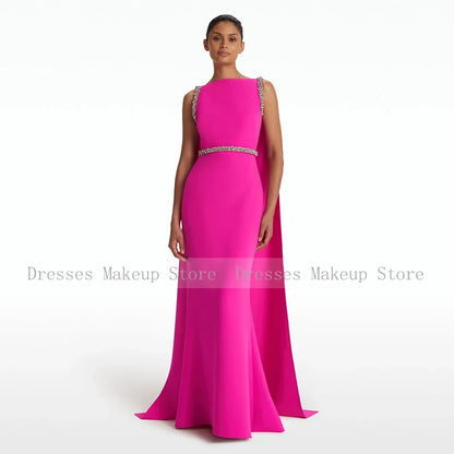 Customized New Ivory Prom Dresses Sleeveless Boat Neck Sweep Train Formal Party Gowns Crystal Mermaid Evening Gowns for Women