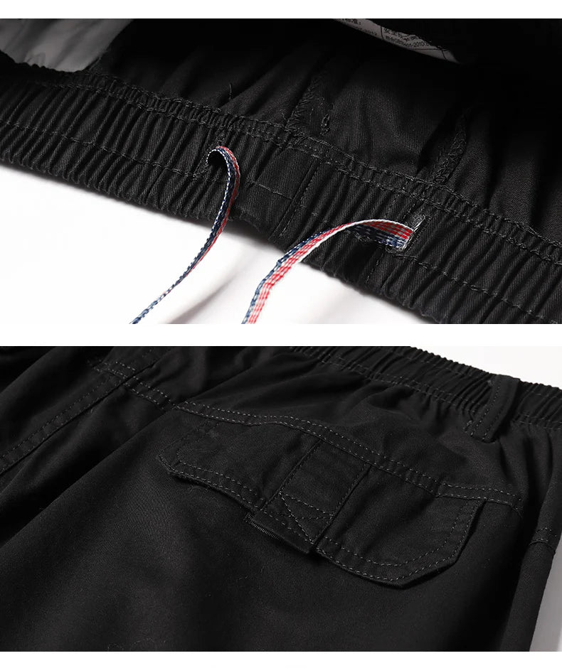 Men's 100% Cotton Cargo Pants Multi-pocket Elastic Waist Pants Big and Tall Mens Trousers Loose Fit Gym Sports Men's Pants