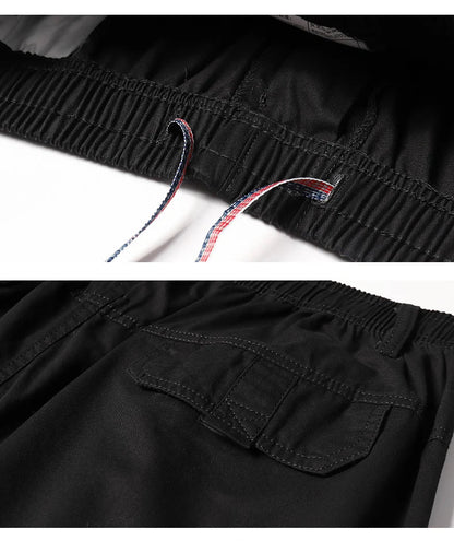 Men's 100% Cotton Cargo Pants Multi-pocket Elastic Waist Pants Big and Tall Mens Trousers Loose Fit Gym Sports Men's Pants