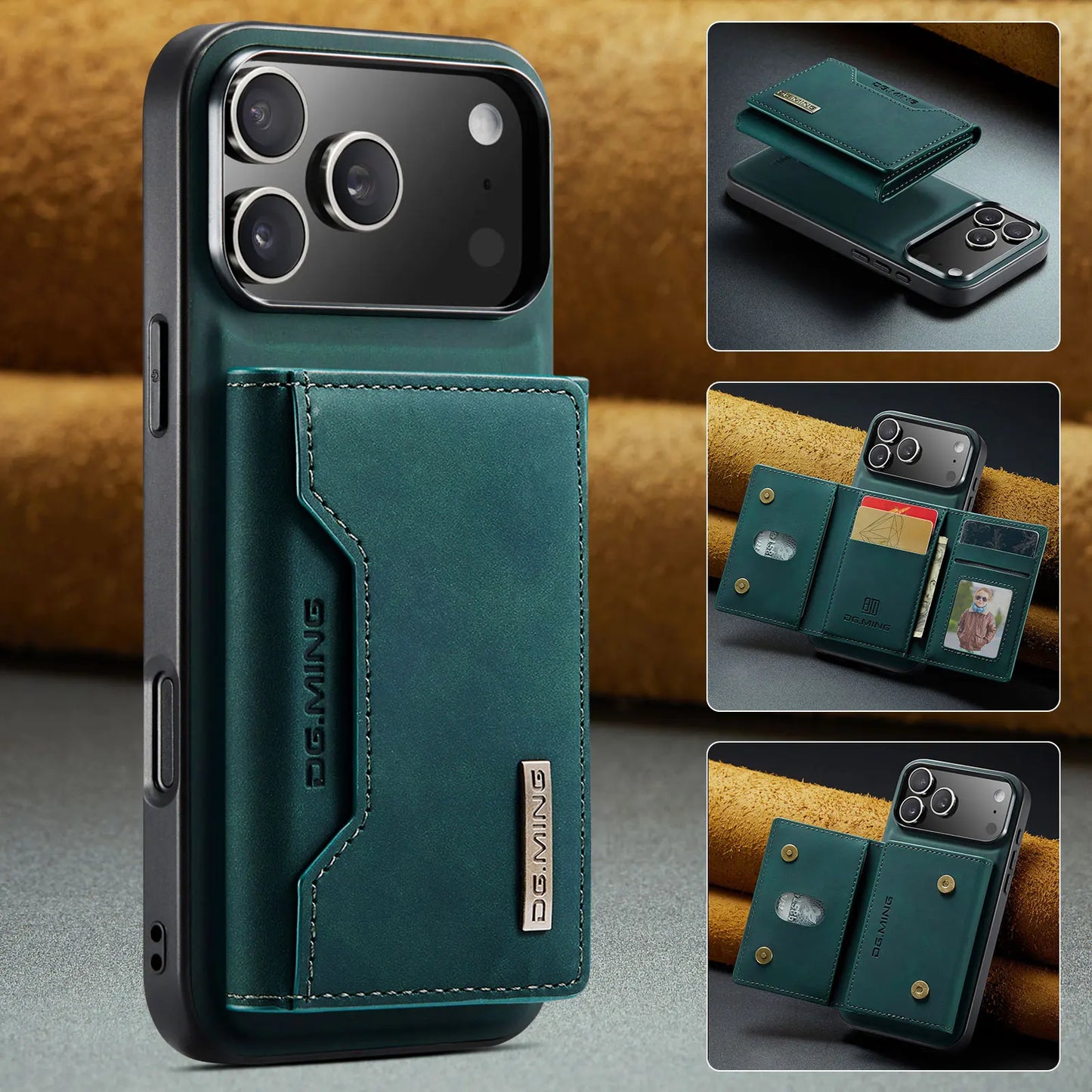 Luxury Leather Phone Case for IPhone 17 Pro Max Air16E 16 14 15 Plus 13 12 11 Pro Max Magnetic Detachable Card Stand Wallet