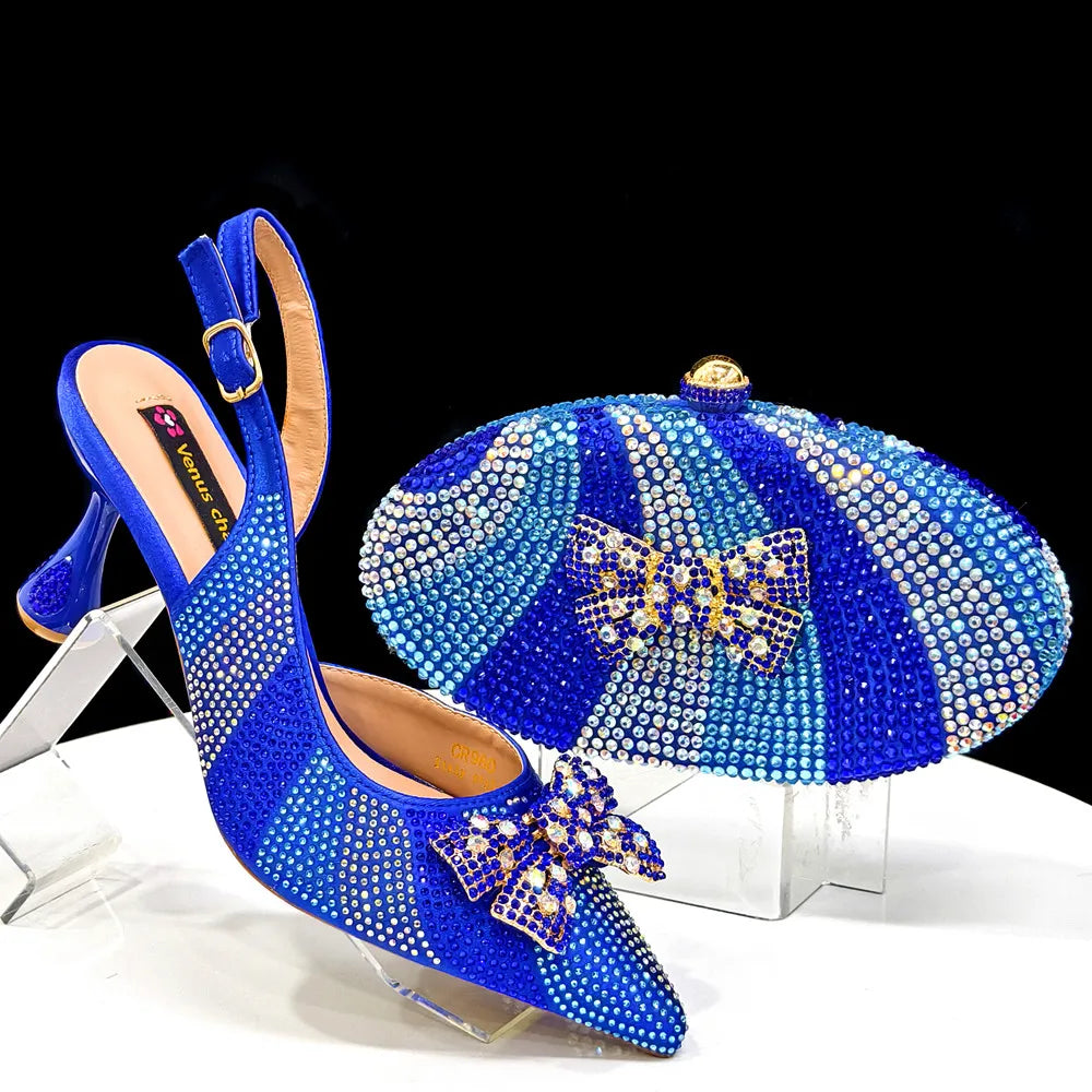 Exclusive Items for Banquet Personality Designed Irregular Bag and Stiletto Heel Diamond-Studded Handbag and Pointed Shoes