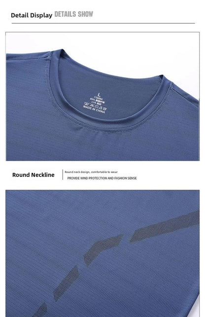 Ice Silk Men's T-Shirt Quick Dry Thin Short Sleeve Breathable Half Sleeve Large Size Casual Sporty Trendy round Neck Short Sl...