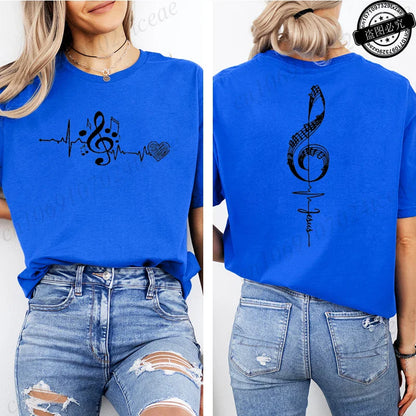 Musical Notes Printed T-Shirt for Women,Heartbeat Music Graphic Tee Shirts Clothes,Aesthetic Women's Tee T-Shirts Musician Gift