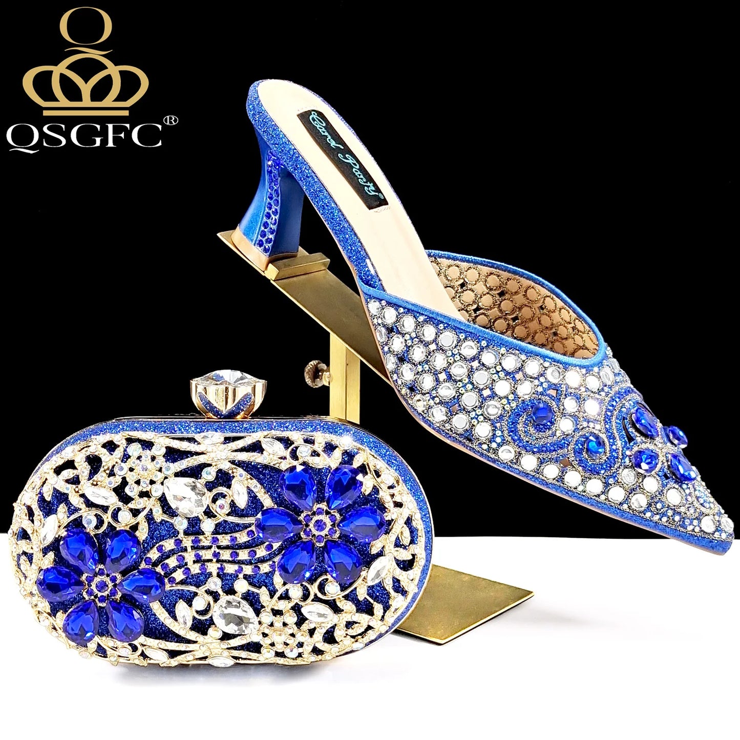 Nigerian Design Comfortable Women's Shoes with Diamond Oval Bag Women's High Heels for Party or Work