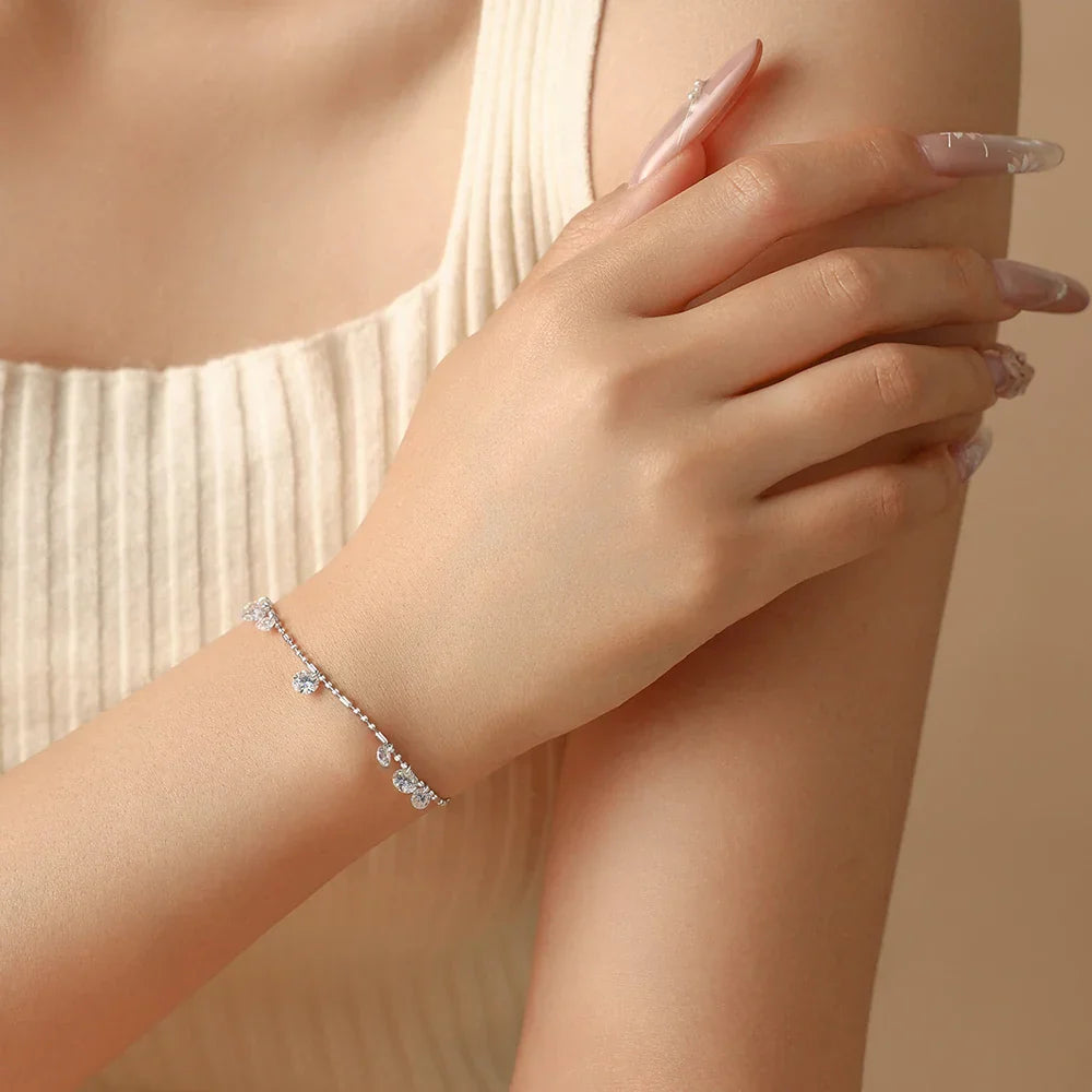 Round Cut Drilled Moissanite Bracelets Women S925 Silver Adjustable Beaded Chain Everyday Stackable Jewelry Party Gifts