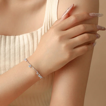 Round Cut Drilled Moissanite Bracelets Women S925 Silver Adjustable Beaded Chain Everyday Stackable Jewelry Party Gifts