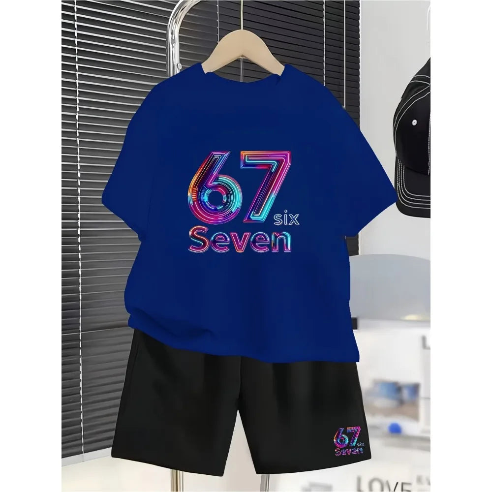 New Kids Clothes Girls 67 Funny Printer Kids T-shirt Shorts Pant Set Fashion Children's Clothes Casual Short Sleeve Shorts Set