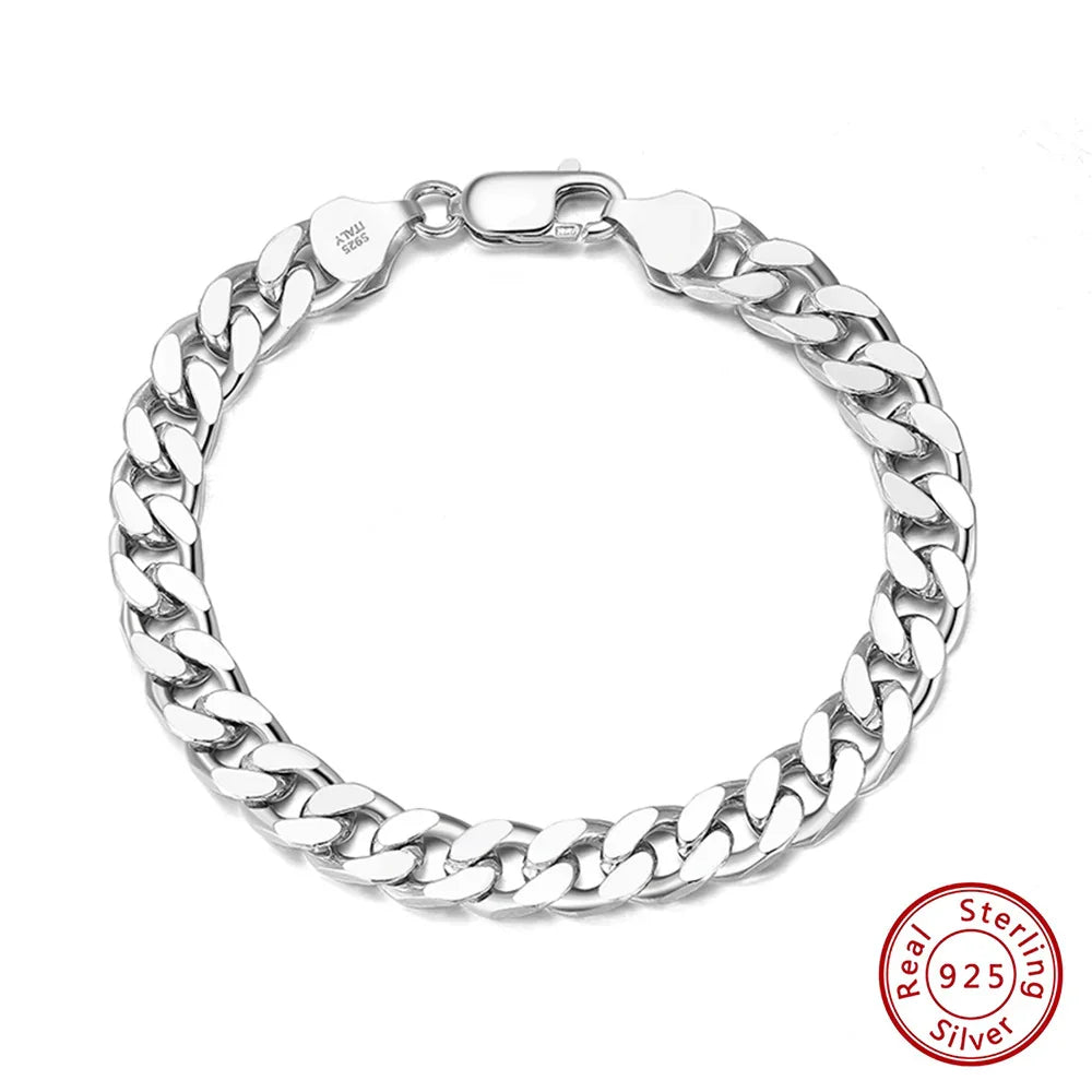 Women Men's Bracelets Curb Cuban Chain 925 Sterling Silver Luxury Fashion Jewelry Gift Christmas Couple Jewellery SB104