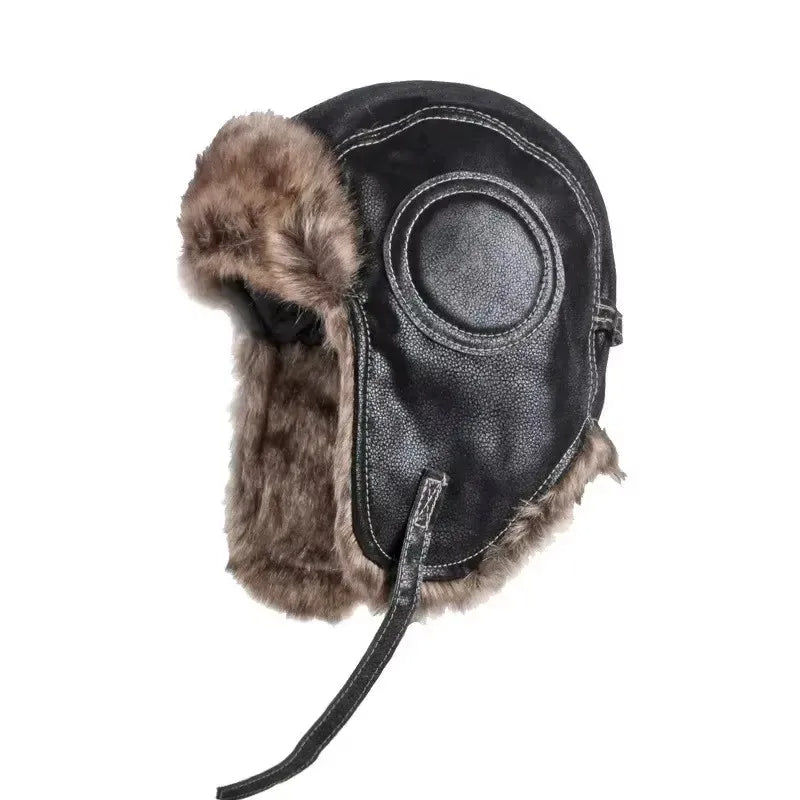 Men's and Women's Outdoor Warm Cap Lei Feng Cap Leather Thickening Riding Cold Cap Winter Warm Ear Protection Pilot Hat