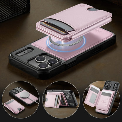 2 في 1 محفظة جلد مغناطيسية حافظة فتحات بطاقات لهاتف iPhone 17 Pro Max 16 15 Plus 14 13 12 11 مع مسند هوائي وغطاء حقيبة Magsafe
