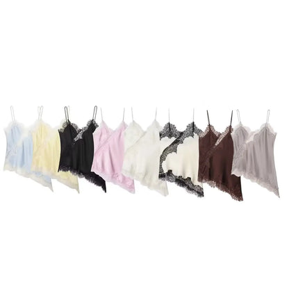Sexy Women Asymmetrical Lace Slip Tops Summer Female Backless Sleeveless Off Shoulder Underwear Tanks Elegant Beach Camisole